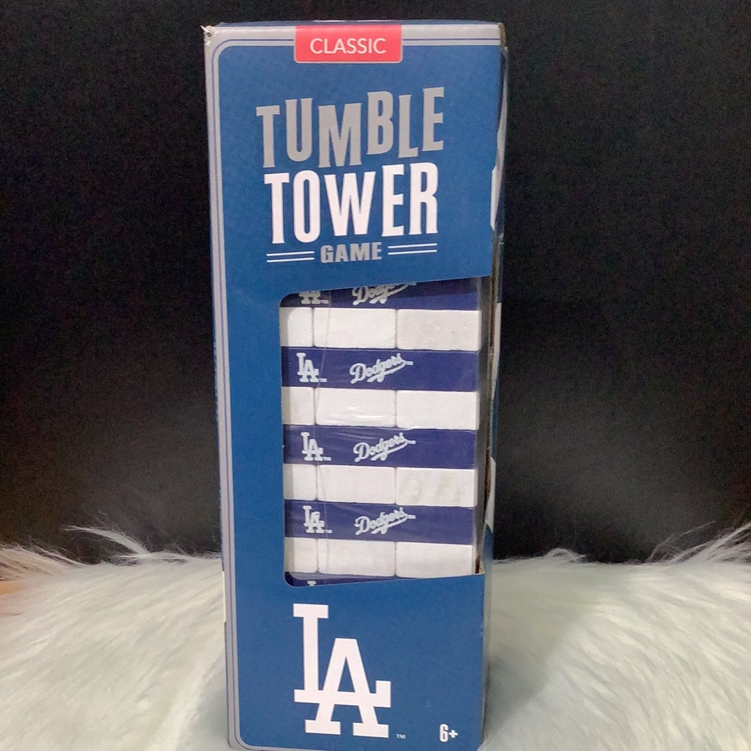 MLB Los Angeles Dodgers Tumble Tower Pinewood Blocks Game Family Fun Blue White