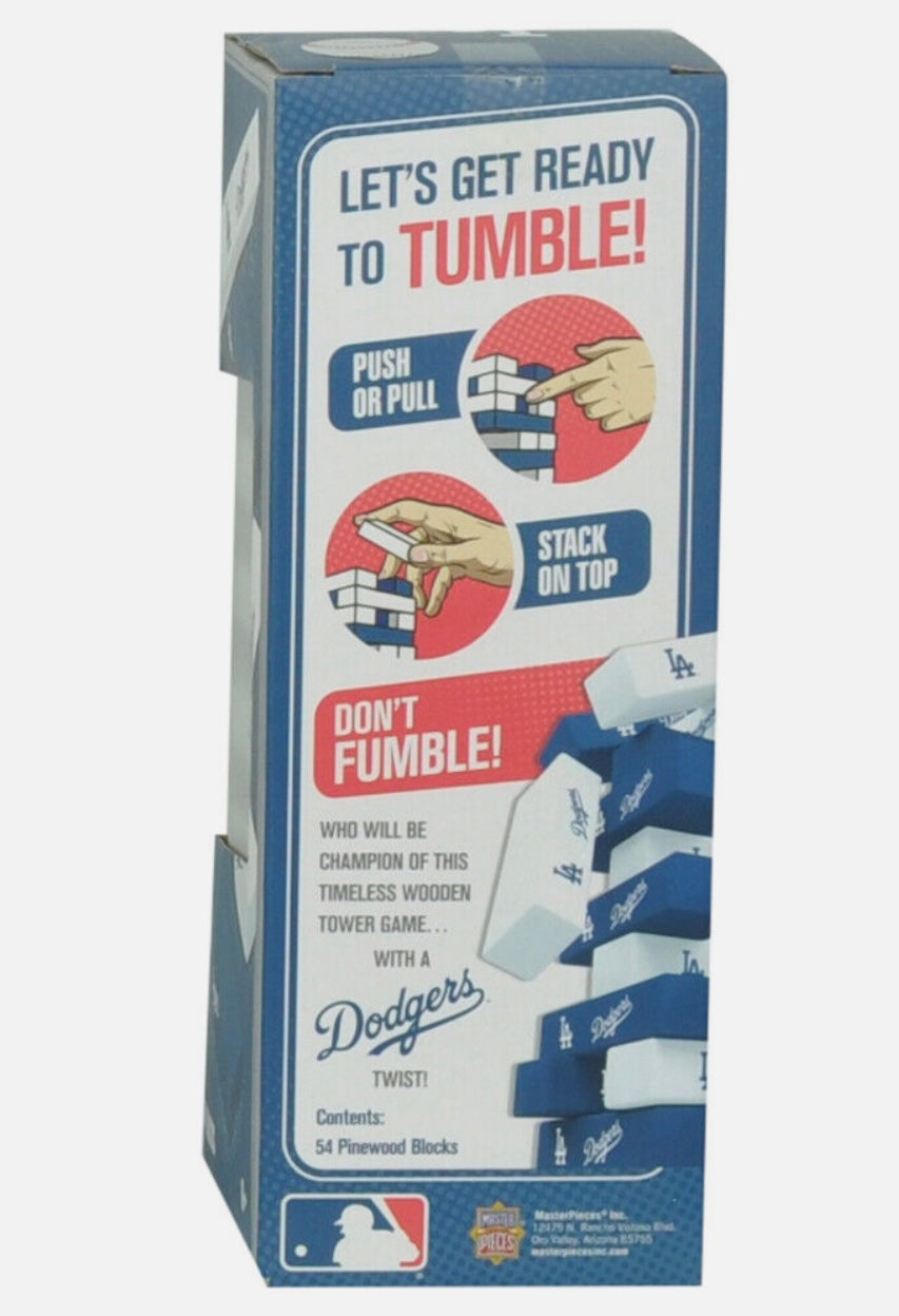 MLB Los Angeles Dodgers Tumble Tower Pinewood Blocks Game Family Fun Blue White