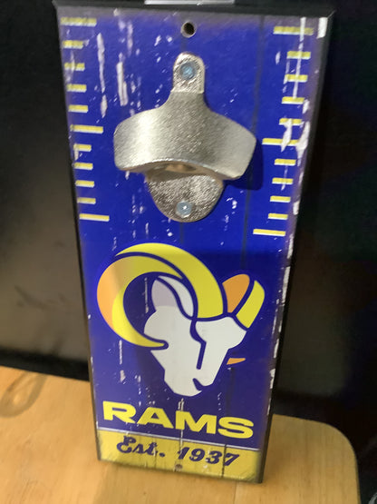 LOS ANGELES RAMS WOOD BOTTLE OPENER SIGN