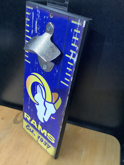 LOS ANGELES RAMS WOOD BOTTLE OPENER SIGN